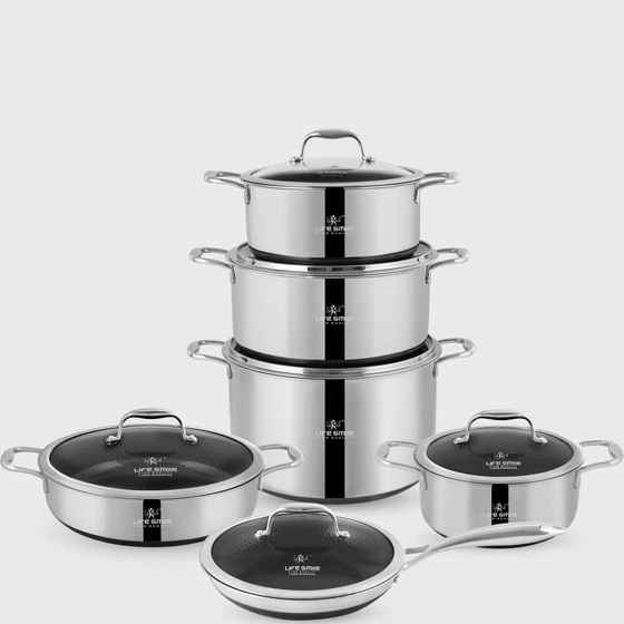 سرویس قابلمه لایف اسمایل مدل LIFEP18-12 ظرفیت ۱۲ پارچه استیل دوطرف لیزری